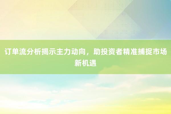 订单流分析揭示主力动向，助投资者精准捕捉市场新机遇
