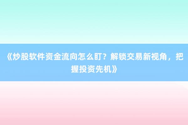 《炒股软件资金流向怎么盯？解锁交易新视角，把握投资先机》